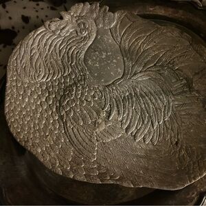 Intricately Carved Rooster Stone Plate
